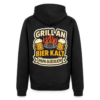 Grill Papa Bier Kalt Warm - Unisex Premium Bio Zip Hoodie - Schwarz - Hinten - Nico (187cm)