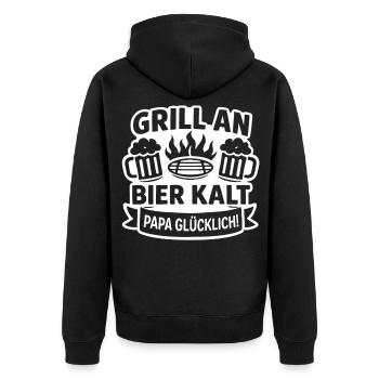 Grill Papa Bier Kalt - Unisex Premium Bio Zip Hoodie - Schwarz - Hinten - Nico (187cm)