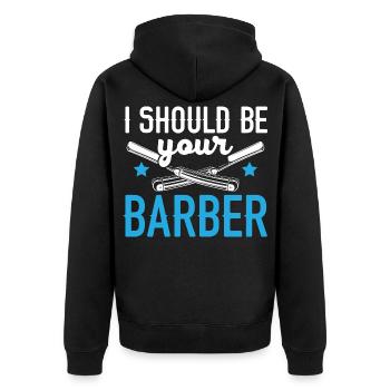 Ich sollte Ihr Barbier sein Haarschneider Barbier - Unisex Premium Bio Zip Hoodie - Schwarz - Hinten - Nico (187cm)