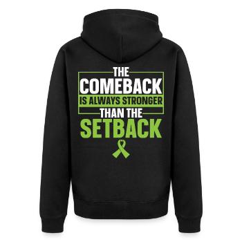 Das Comeback ist immer stärker als der Rückschlag - Unisex Premium Bio Zip Hoodie - Schwarz - Hinten - Nico (187cm)