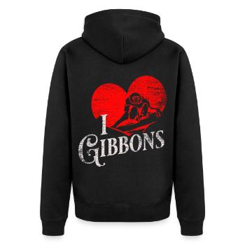 Behänder Gibbon Dschungelturner - Unisex Premium Bio Zip Hoodie - Schwarz - Hinten - Nico (187cm)