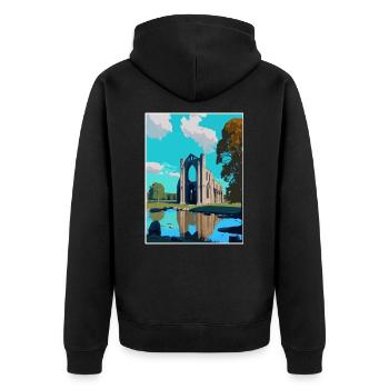 Bolton Abbey England Vintage Reiseposter WPA Kunst - Unisex Premium Bio Zip Hoodie - Schwarz - Hinten - Nico (187cm)