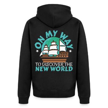 Auf dem Weg zur Entdeckung der Neuen Welt Kolumbus - Unisex Premium Bio Zip Hoodie - Schwarz - Hinten - Nico (187cm)