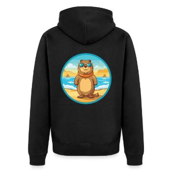 Gopher Aquarell Cartoon Kawaii Clipart Tier - Unisex Premium Bio Zip Hoodie - Schwarz - Hinten - Nico (187cm)