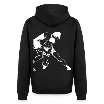 Bärenstarker Ringer Bodenkampf - Unisex Premium Bio Zip Hoodie - Schwarz - Hinten - Nico (187cm)