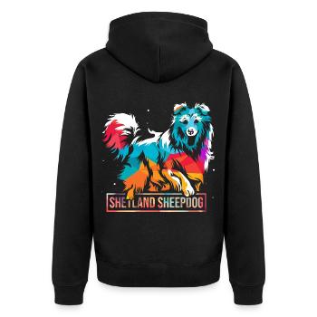 Wachsamer Sheltie Hütehundprofi - Unisex Premium Bio Zip Hoodie - Schwarz - Hinten - Nico (187cm)