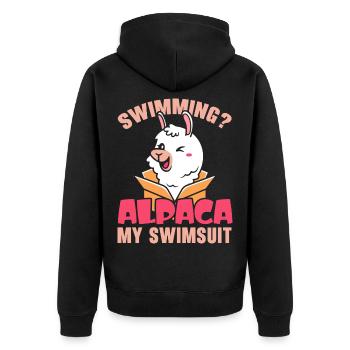 Schwimmen Alpaka Mein Badeanzug Llama Lover Schwim - Unisex Premium Bio Zip Hoodie - Schwarz - Hinten - Nico (187cm)