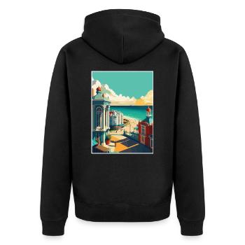 Brighton Pier Seascape Uk Vintage Reiseposter - Unisex Premium Bio Zip Hoodie - Schwarz - Hinten - Nico (187cm)