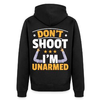 Nicht schießen, ich bin unbewaffnet Amputierter Am - Unisex Premium Bio Zip Hoodie - Schwarz - Hinten - Nico (187cm)