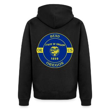 Bend Oregon Flagge USA Reise Souvenir Abzeichen - Unisex Premium Bio Zip Hoodie - Schwarz - Hinten - Nico (187cm)
