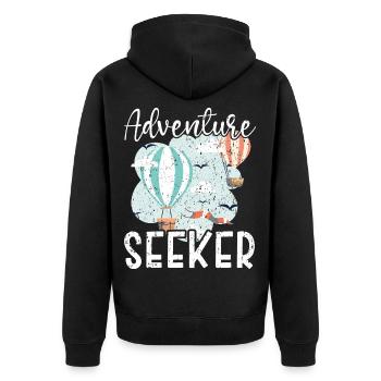 Abenteuersuchende Heißluftballon-Liebhaberin Aeron - Unisex Premium Bio Zip Hoodie - Schwarz - Hinten - Nico (187cm)