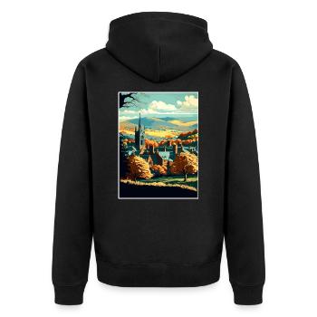 Tolles Malvern England Vintage Reiseposter WPA - Unisex Premium Bio Zip Hoodie - Schwarz - Hinten - Nico (187cm)
