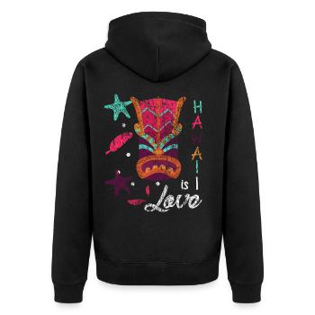 Hawaii Vacations Love - Unisex Premium Bio Zip Hoodie - Schwarz - Hinten - Nico (187cm)