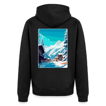 Val d isere Frankreich Vintage Reiseplakat Souvenir - Unisex Premium Bio Zip Hoodie - Schwarz - Hinten - Nico (187cm)