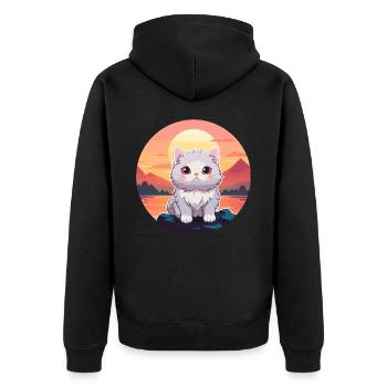 Katze buntes Aquarell Cartoon Kawaii Tier - Unisex Premium Bio Zip Hoodie - Schwarz - Hinten - Nico (187cm)