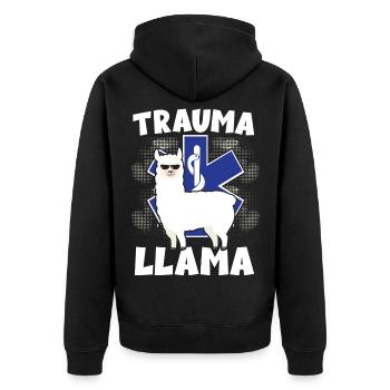 Trauma Llama Sanitäter Rettungsdienst - Unisex Premium Bio Zip Hoodie - Schwarz - Hinten - Nico (187cm)