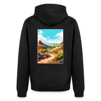 Mount Scott Texas Vintage Reiseposter Souvenir - Unisex Premium Bio Zip Hoodie - Schwarz - Hinten - Nico (187cm)