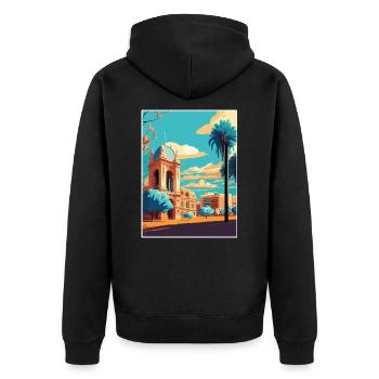 Adelaide Australien Vintage Reiseposter Souvenir - Unisex Premium Bio Zip Hoodie - Schwarz - Hinten - Nico (187cm)