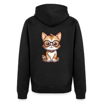 Katze mit Brille Karikatur Kawaii Illustration - Unisex Premium Bio Zip Hoodie - Schwarz - Hinten - Nico (187cm)