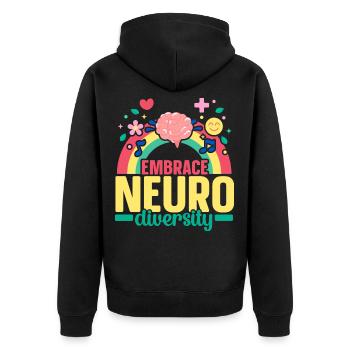 Umarmen Sie Nuerodiversität Anders denken ADHD - Unisex Premium Bio Zip Hoodie - Schwarz - Hinten - Nico (187cm)