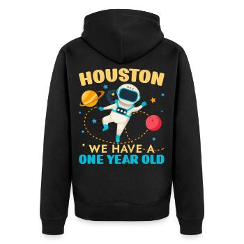 Houston Wir haben ein 1 Jahr altes 1st Birthday Bd - Unisex Premium Bio Zip Hoodie - Schwarz - Hinten - Nico (187cm)