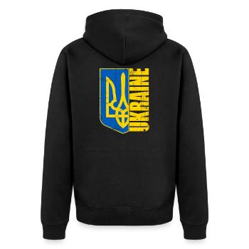 Ukraine Fußball Trikot Flagge Ukraina - Unisex Premium Bio Zip Hoodie - Schwarz - Hinten - Nico (187cm)