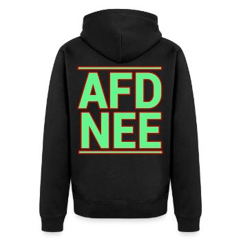 AFD NEE! - Unisex Premium Bio Zip Hoodie - Schwarz - Hinten - Nico (187cm)