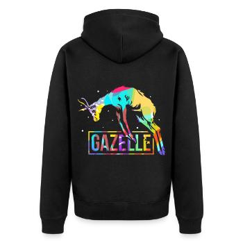 Zierliche Gazelle Steppenläufer - Unisex Premium Bio Zip Hoodie - Schwarz - Hinten - Nico (187cm)