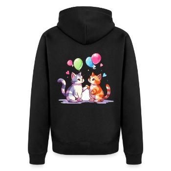 Katzen Kawaii Cartoon Haustier spielt mit Luftballons - Unisex Premium Bio Zip Hoodie - Schwarz - Hinten - Nico (187cm)