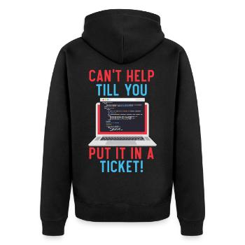 I.T. Ich bin nur wegen des Cache hier - Unisex Premium Bio Zip Hoodie - Schwarz - Hinten - Nico (187cm)