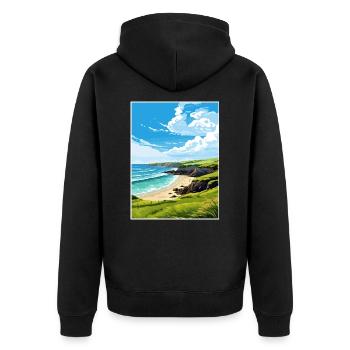 Trevaunance Cove Cornwall Vintage Reiseposter - Unisex Premium Bio Zip Hoodie - Schwarz - Hinten - Nico (187cm)