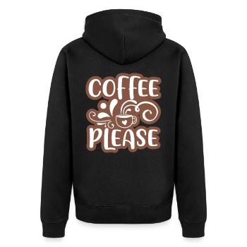 Kaffee bitte Aufkleber Design 01 - Unisex Premium Bio Zip Hoodie - Schwarz - Hinten - Nico (187cm)