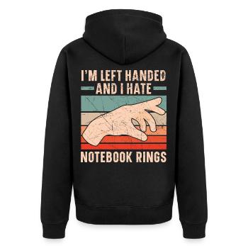 Ich bin Linkshänder und ich hasse Notebook-Ringe - Unisex Premium Bio Zip Hoodie - Schwarz - Hinten - Nico (187cm)