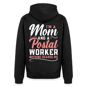 Ich bin eine Mutter und ein Postangestellter Nicht - Unisex Premium Bio Zip Hoodie - Schwarz - Hinten - Nico (187cm)