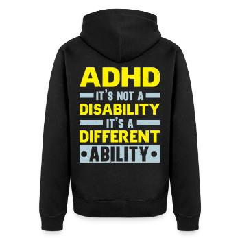 ADHS ist keine Behinderung, sondern eine andere Fä - Unisex Premium Bio Zip Hoodie - Schwarz - Hinten - Nico (187cm)