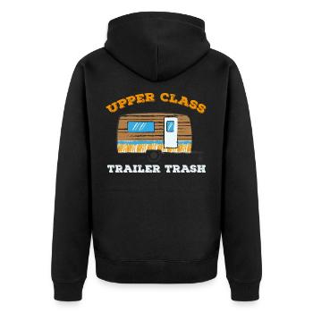 Upper Class Trailer Trash Campingwagen Caravan - Unisex Premium Bio Zip Hoodie - Schwarz - Hinten - Nico (187cm)