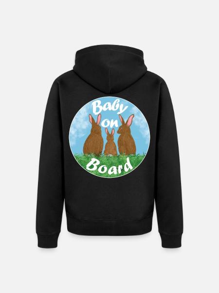 Baby on board - Hasenfamilie - Unisex Premium Bio Zip Hoodie - Schwarz