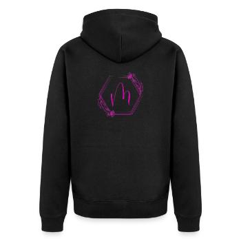 Monogramm M im Hexagonrahmen - Unisex Premium Bio Zip Hoodie - Schwarz - Hinten - Nico (187cm)