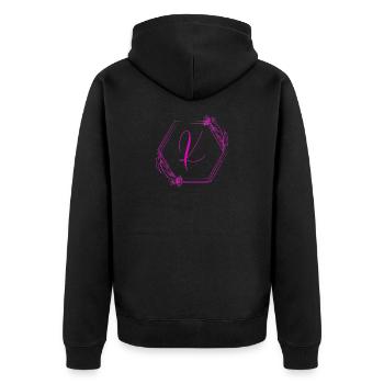 K Monogramm Florale Geometrie - Unisex Premium Bio Zip Hoodie - Schwarz - Hinten - Nico (187cm)