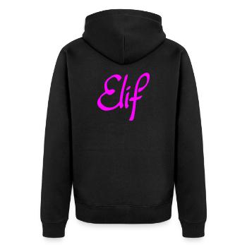 Neon Elif Schriftzug - Unisex Premium Bio Zip Hoodie - Schwarz - Hinten - Nico (187cm)