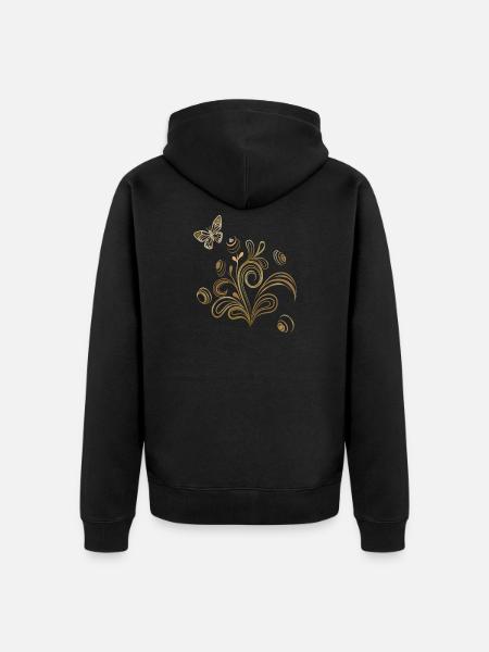 Blumenranke mit Schmetterling - Unisex Premium Bio Zip Hoodie - Schwarz