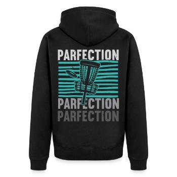 Parfection Disc Golf Frolf Freizeit-Werfer - Unisex Premium Bio Zip Hoodie - Schwarz - Hinten - Nico (187cm)