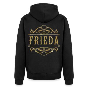 Frieda gold - Unisex Premium Bio Zip Hoodie - Schwarz - Hinten - Nico (187cm)