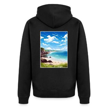 Trevaunance Cove Cornwall Vintage Reiseposter - Unisex Premium Bio Zip Hoodie - Schwarz - Hinten - Nico (187cm)