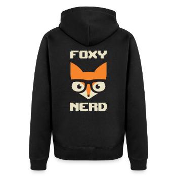 Foxy Nerd - Unisex Premium Bio Zip Hoodie - Schwarz - Hinten - Nico (187cm)