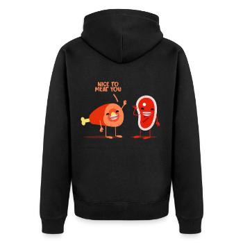 Saftiges Steak Fleischerhandwerk - Unisex Premium Bio Zip Hoodie - Schwarz - Hinten - Nico (187cm)
