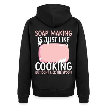 Seifenherstellung ist wie Kochen, leck nicht am Lö - Unisex Premium Bio Zip Hoodie - Schwarz - Hinten - Nico (187cm)