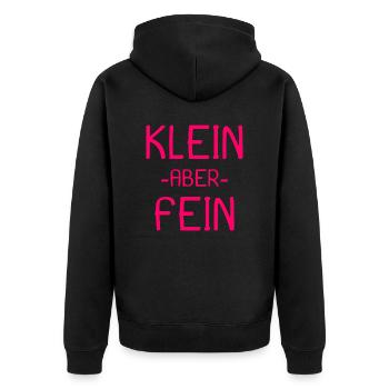 Spruch Kleiner aber fein - Unisex Premium Bio Zip Hoodie - Schwarz - Hinten - Nico (187cm)