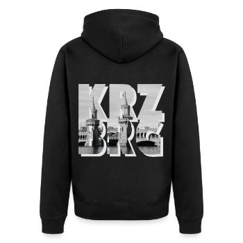 Lebendiges Kreuzberg Kaffeekultur - Unisex Premium Bio Zip Hoodie - Schwarz - Hinten - Nico (187cm)