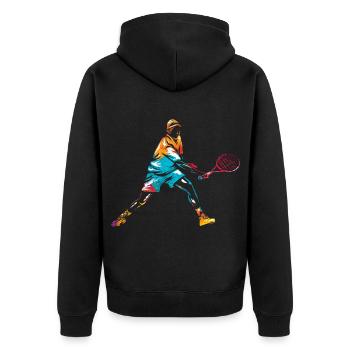Flinker Tennisspieler Matchball - Unisex Premium Bio Zip Hoodie - Schwarz - Hinten - Nico (187cm)